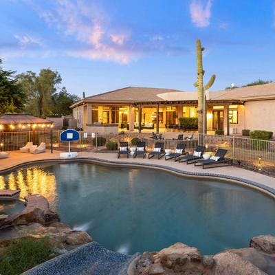 Exterior view of a Scottsdale vacation rental with a private pool.