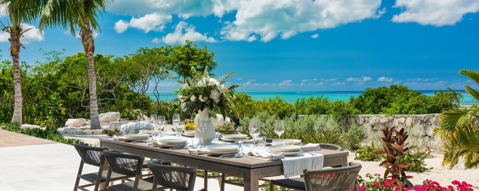Outdoor living space with a view at this Turks and Caicos vacation rental.