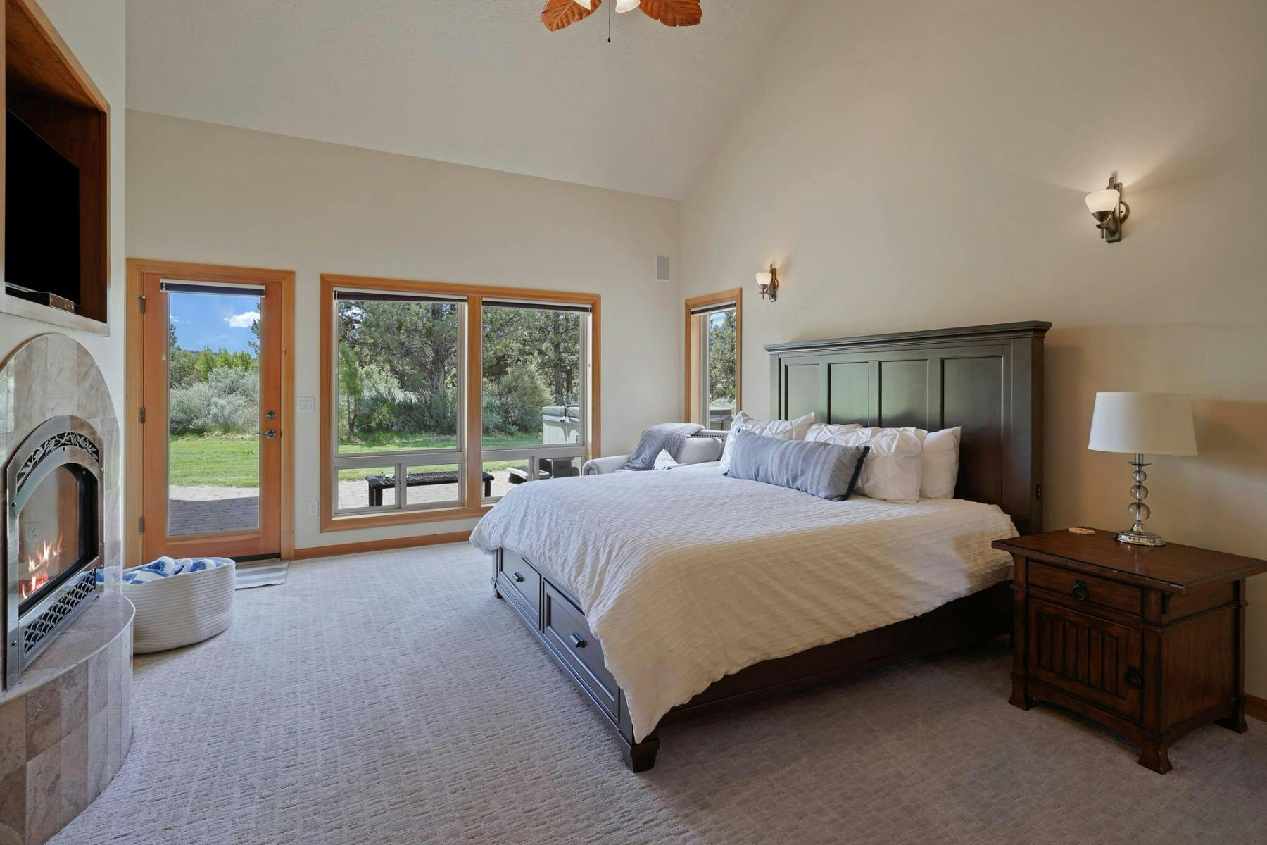 Primary bedroom in Bend, Oregon vacation home with secluded views