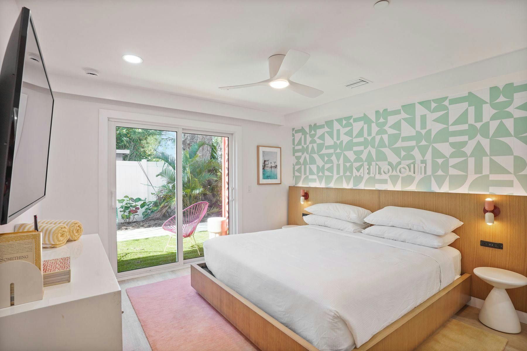Modern primary bedroom at an Anna Maria Island vacation rental.