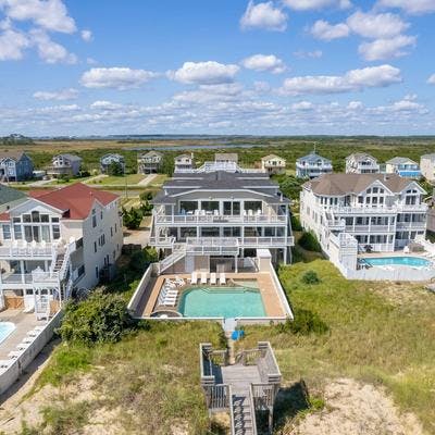 Aerial view of a 16 bedroom Nags Head vacation rental.