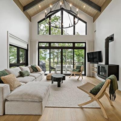 Modern living room with vaulted cieling