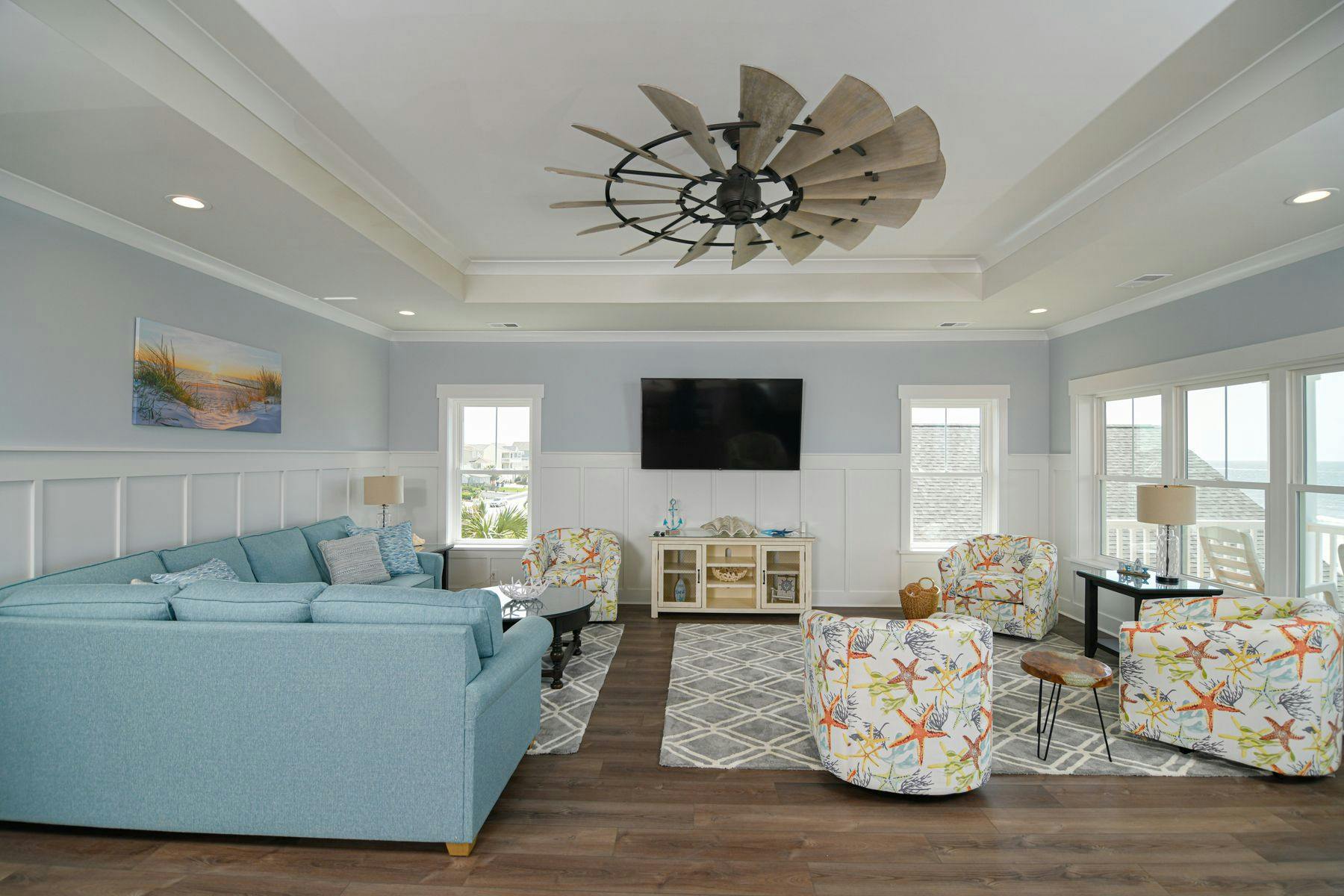 Coastal chic living space in Holden Beach vacation rental