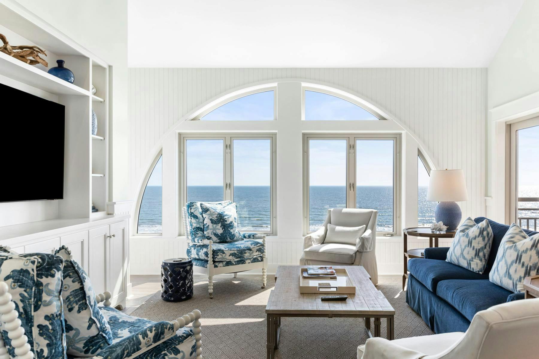 Oceanfront views from the living room of this Kiawah Island vacation rental.