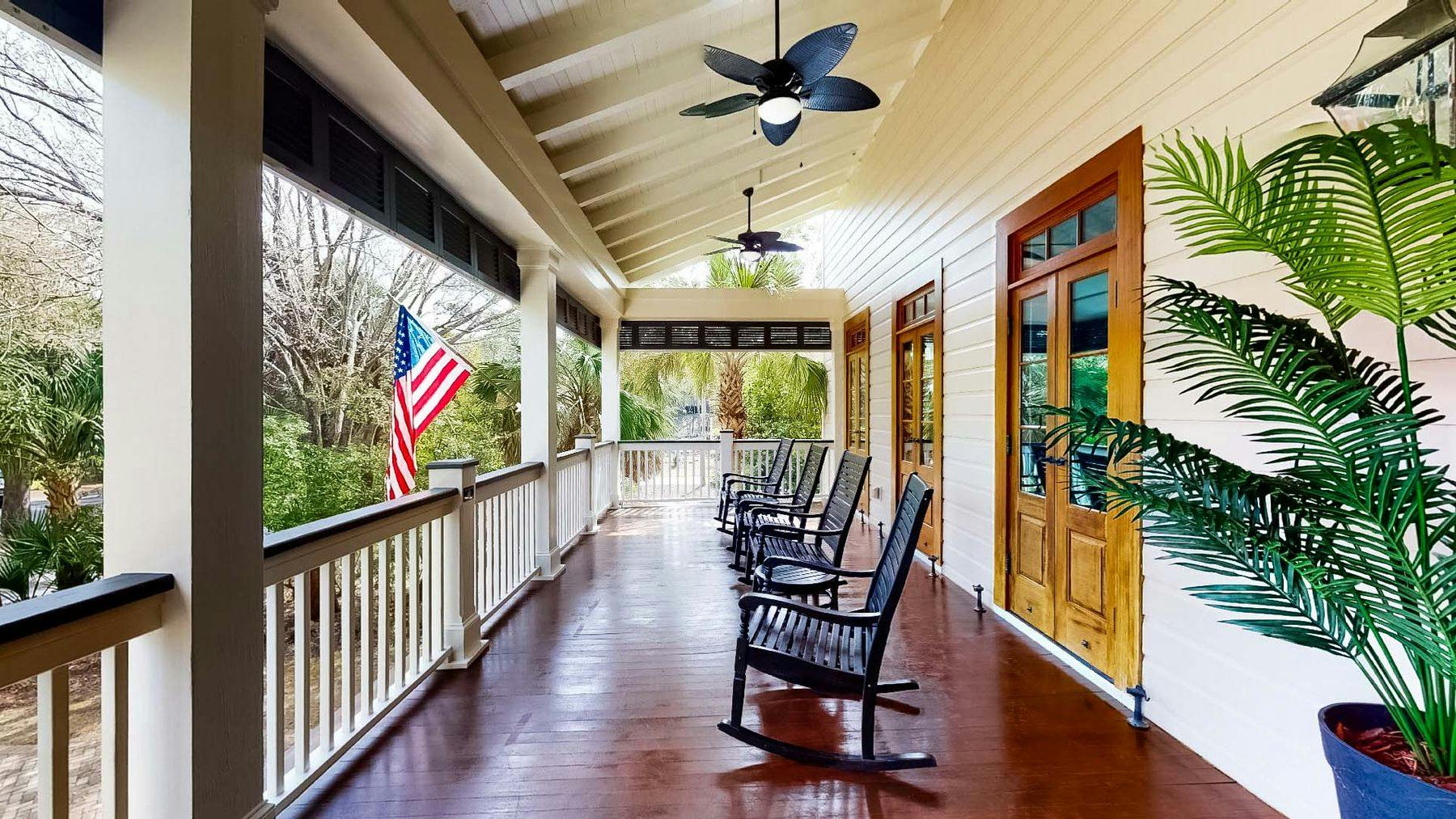 Vacation rental home front porch with rocking chairs on Isle of Palms