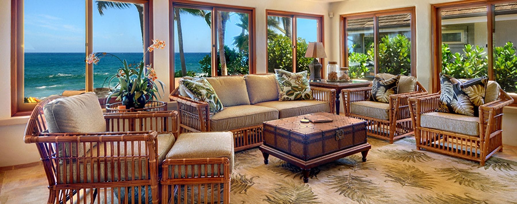 Oceanfront views from living room in Kauai