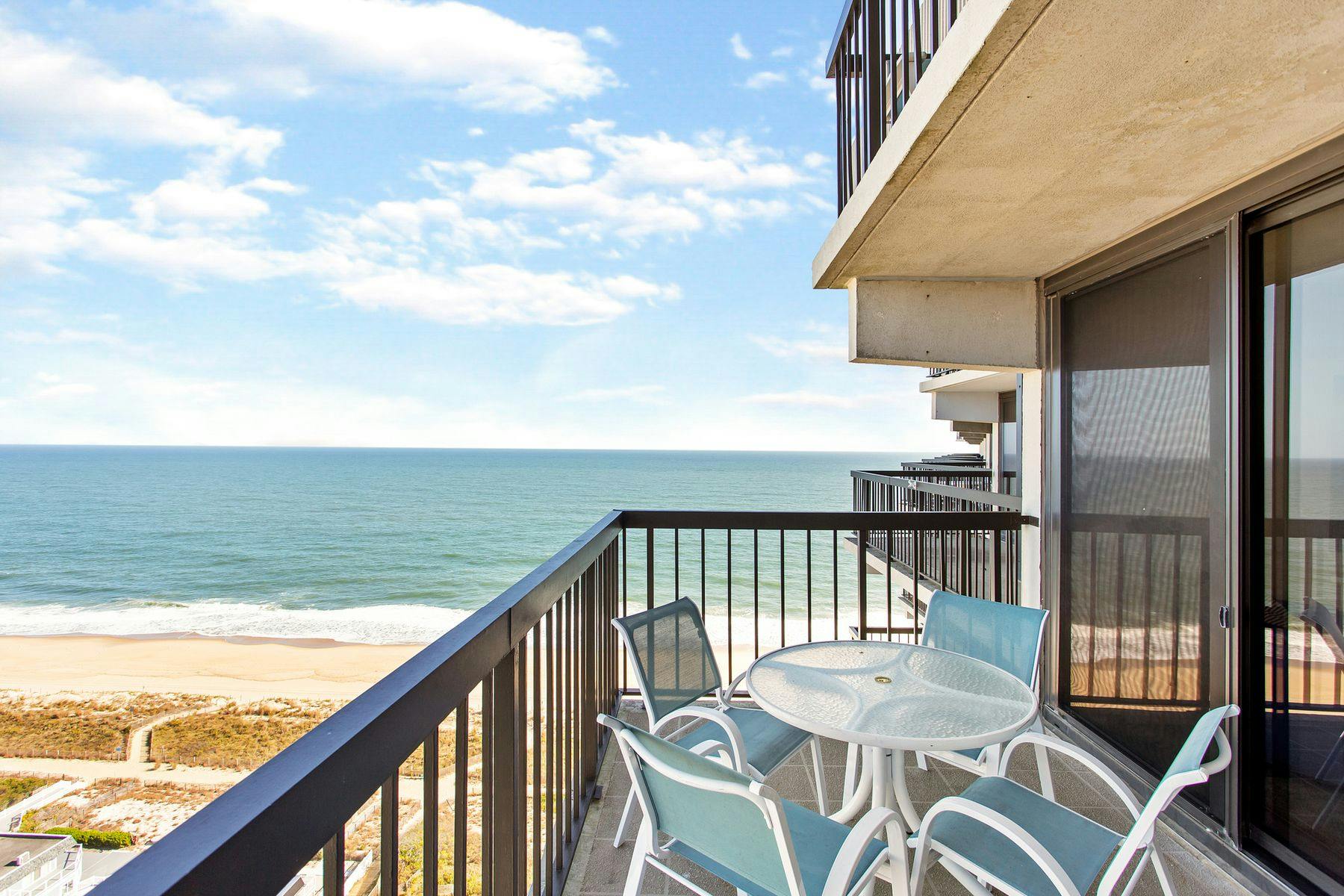 Dining area on balcony at Ocean City vacation rental