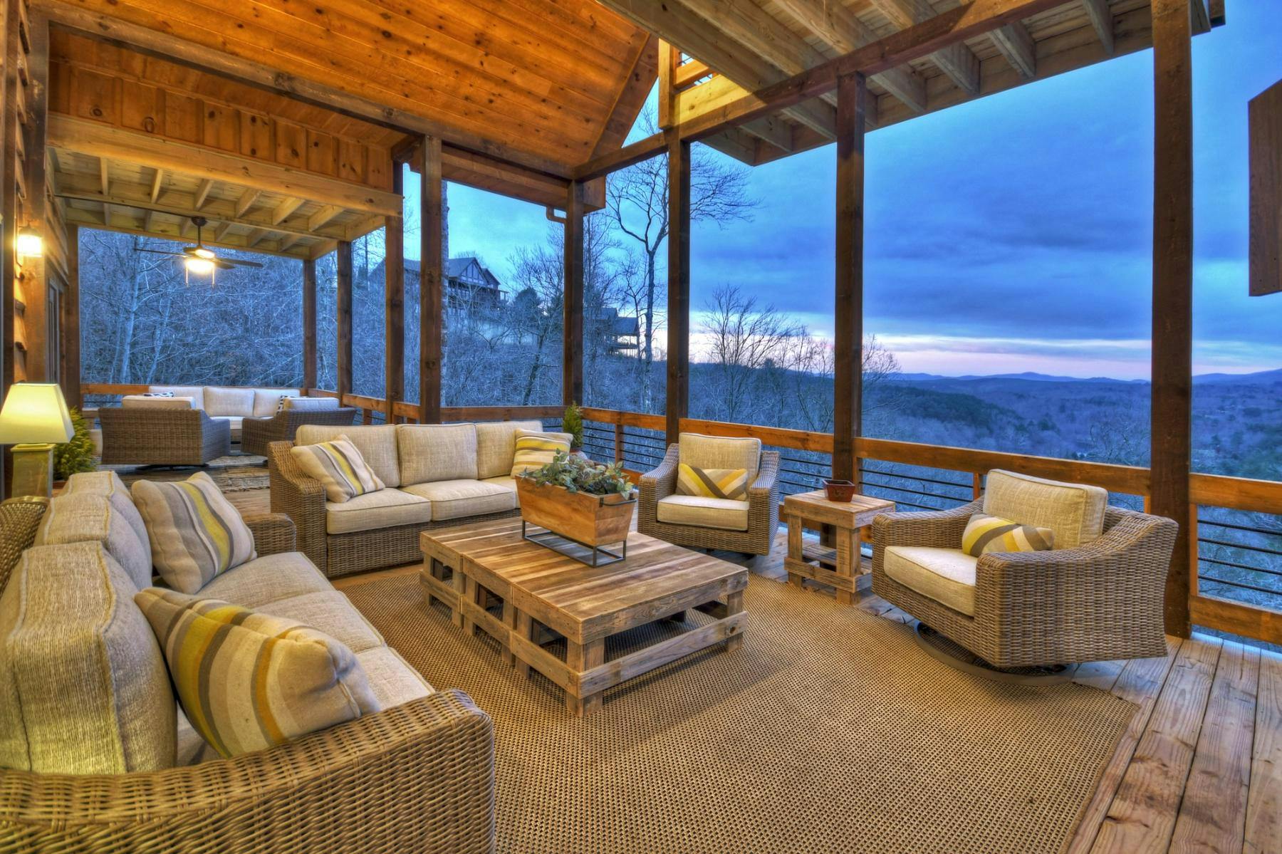 Dusk views from outdoor living space at Blue Ridge vacation rental